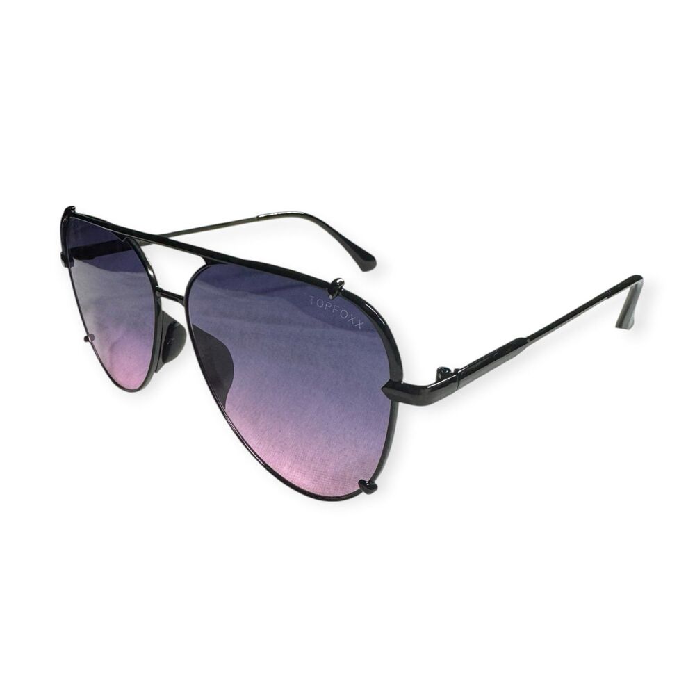 Topfoxx x Cristina Purple Aviator Sunglasses Gradient Lenses Black Frames Retro